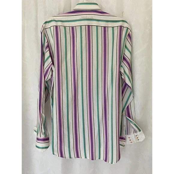 Robert Graham Shirt Button Down Long Sleeve Striped Purple Pink White Bl…